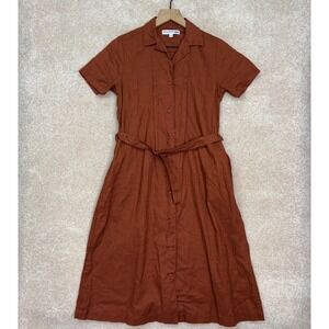 Uniqlo Ines De La Fressange Linen Shirt Dress Size XS Orange A Line Belted